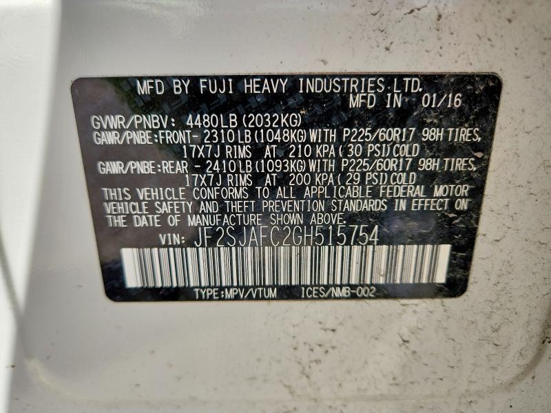 Продаж на аукціоні авто 2016 Subaru Forester, vin: JF2SJAFC2GH515754, номер лоту: 53609086