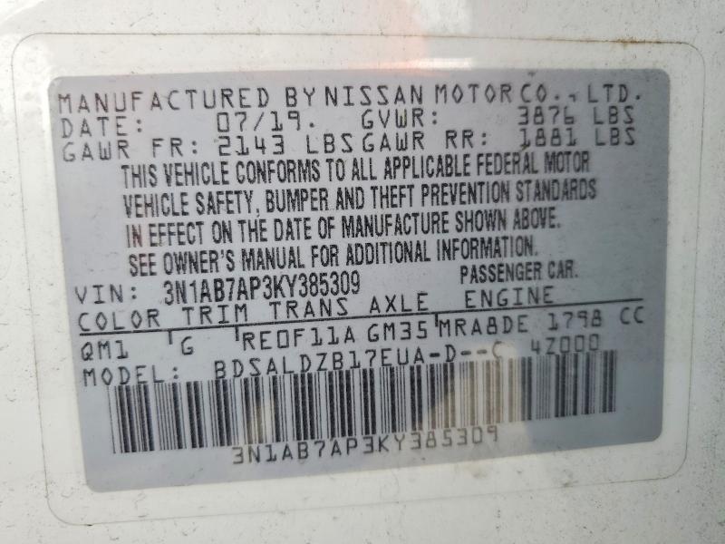 Продажа на аукционе авто 2019 Nissan Sentra, vin: 3N1AB7AP3KY385309, номер лота: 53159436