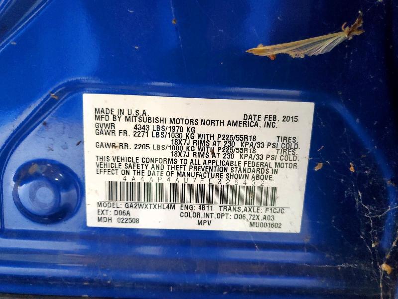 53140026 :رقم المزاد ، 4A4AP4AU7FE026432 vin ، 2015 Mitsubishi Outlander Sport مزاد بيع