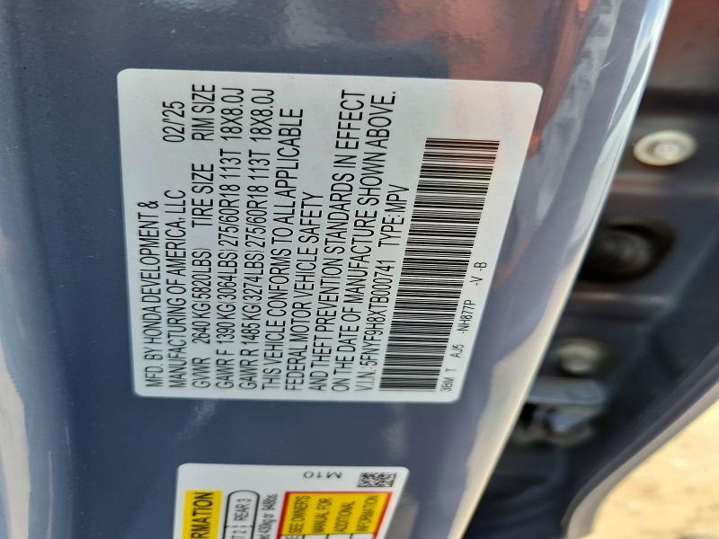 Aukcja sprzedaży 2026 Honda Passport, vin: 5FNYF9H8XTB000741, numer aukcji: 54277916