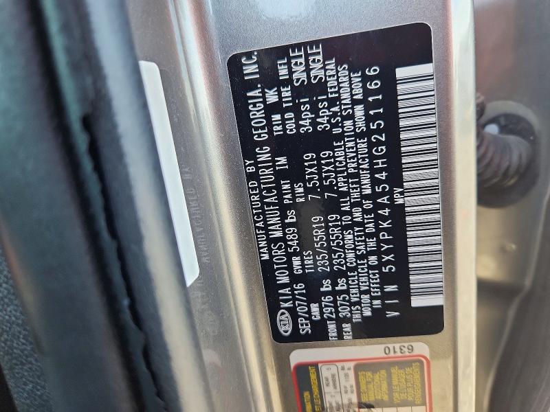 55239576 :رقم المزاد ، 5XYPK4A54HG251166 vin ، 2017 Kia Sorento مزاد بيع