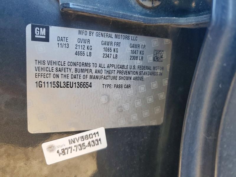 52716906 :رقم المزاد ، 1G1115SL3EU136654 vin ، 2014 Chevrolet Impala مزاد بيع