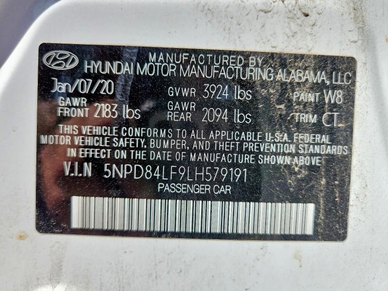 53538726 :رقم المزاد ، 5NPD84LF9LH579191 vin ، 2020 Hyundai Elantra مزاد بيع