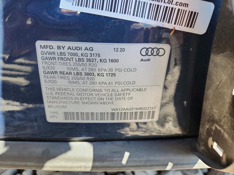 Aukcja sprzedaży 2021 Audi E-tron, vin: WA12AAGE1MB022137, numer aukcji: 52612556