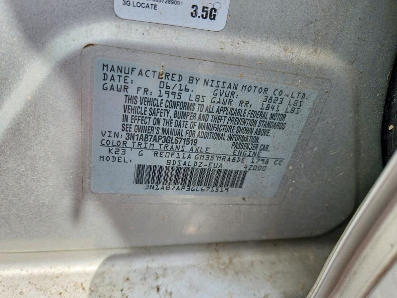 Aukcja sprzedaży 2016 Nissan Sentra, vin: 3N1AB7AP3GL671519, numer aukcji: 54856986