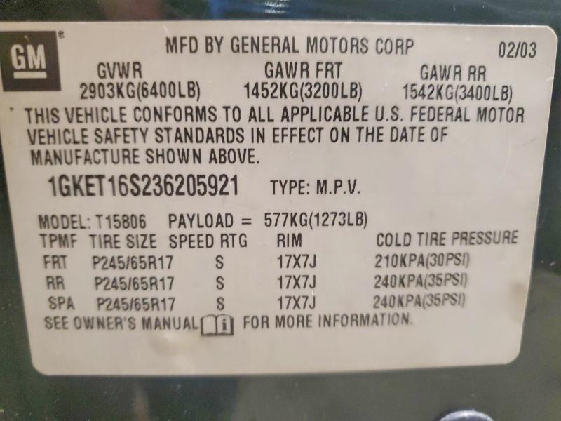 Продаж на аукціоні авто 2003 Gmc Envoy, vin: 1GKET16S236205921, номер лоту: 53348246
