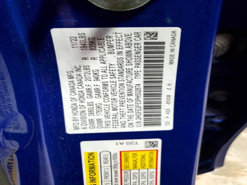 Продаж на аукціоні авто 2023 Honda Civic, vin: 2HGFE2F53PH502874, номер лоту: 52707616