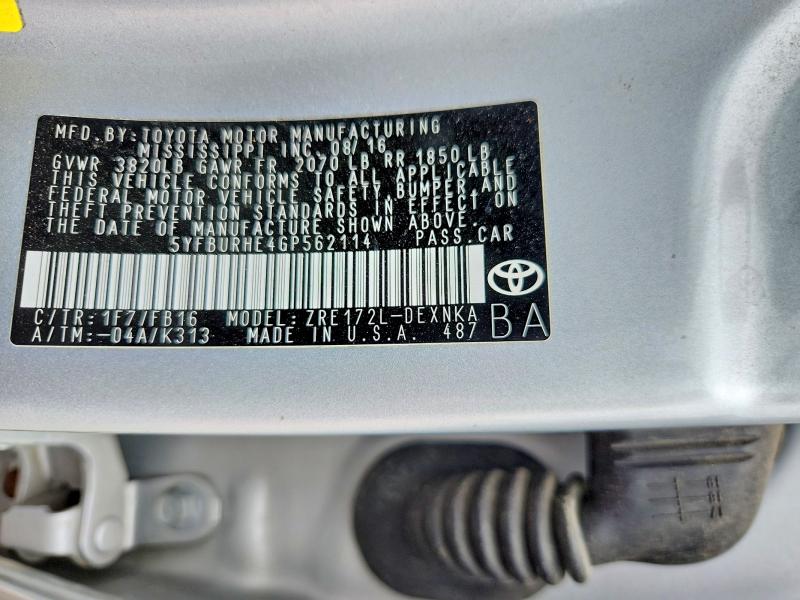 Продажа на аукционе авто 2016 Toyota Corolla, vin: 5YFBURHE4GP562114, номер лота: 52482196