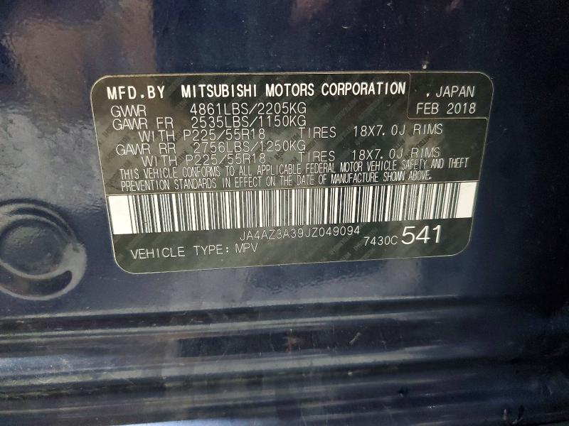 Aukcja sprzedaży 2018 Mitsubishi Outlander, vin: JA4AZ3A39JZ049094, numer aukcji: 52612986