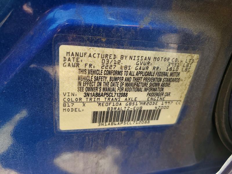 53621116 :رقم المزاد ، 3N1AB6AP5CL712088 vin ، 2012 Nissan Sentra مزاد بيع