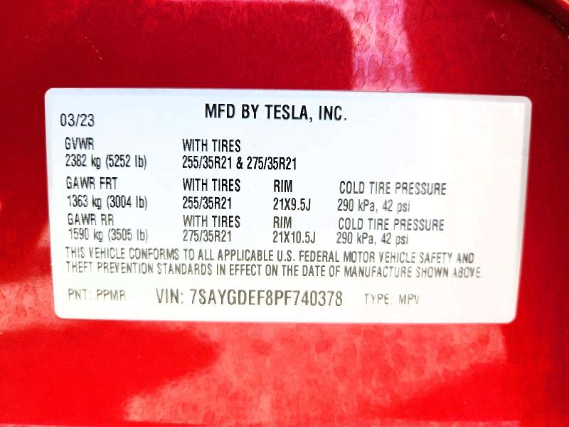 53672506 :رقم المزاد ، 7SAYGDEF8PF740378 vin ، 2023 Tesla Model Y مزاد بيع