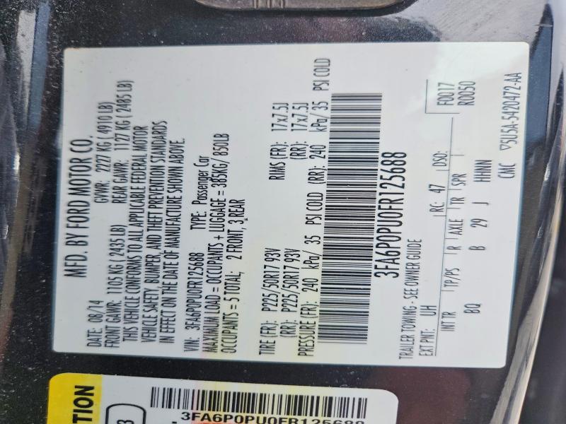 2015 Ford Fusion მანქანა იყიდება აუქციონზე, vin: 3FA6P0PU0FR125688, აუქციონის ნომერი: 53278736