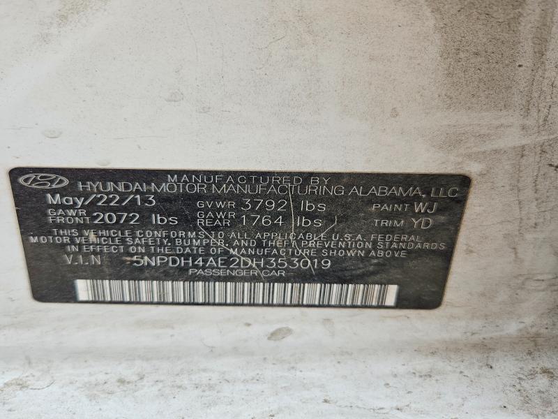 2013 Hyundai Elantra მანქანა იყიდება აუქციონზე, vin: 5NPDH4AE2DH353019, აუქციონის ნომერი: 54205076