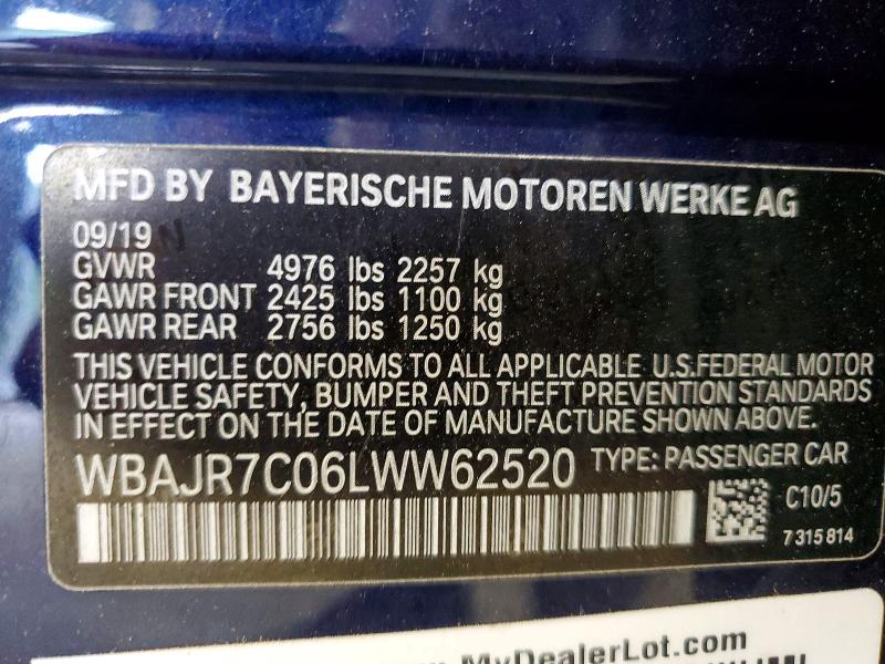 2020 Bmw 530 მანქანა იყიდება აუქციონზე, vin: WBAJR7C06LWW62520, აუქციონის ნომერი: 55186276