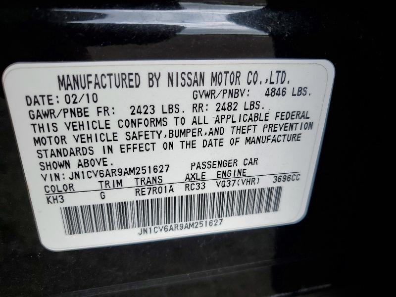 52393736 :رقم المزاد ، JN1CV6AR9AM251627 vin ، 2010 Infiniti G37 Sedan مزاد بيع