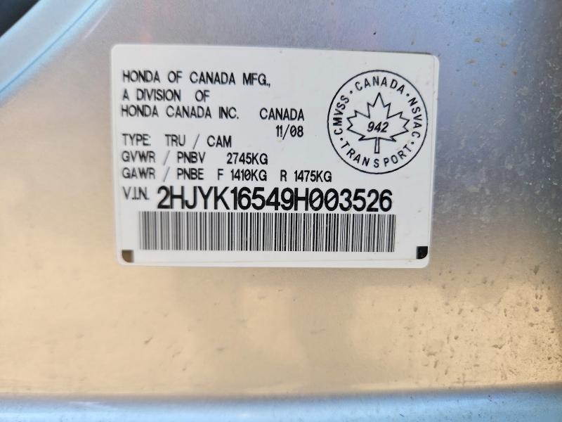 52175956 :رقم المزاد ، 2HJYK16549H003526 vin ، 2009 Honda Ridgeline مزاد بيع