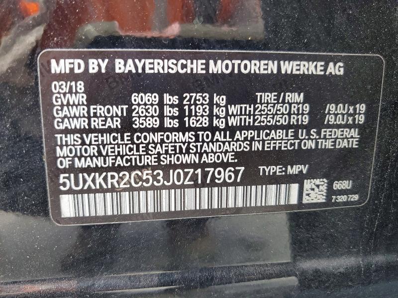 41630276 :رقم المزاد ، 5UXKR2C53J0Z17967 vin ، 2018 Bmw X5 مزاد بيع