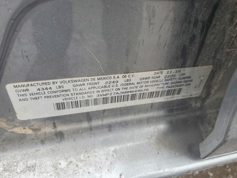 52522886 :رقم المزاد ، 3VWPZ7AJ6BM649576 vin ، 2011 Volkswagen Jetta مزاد بيع