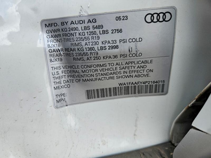 54396986 :رقم المزاد ، WA1FAAFY4P2164015 vin ، 2023 Audi Q5 مزاد بيع
