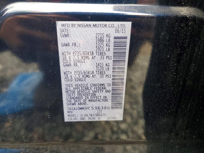 Aukcja sprzedaży 2015 Infiniti Qx60, vin: 5N1AL0MM3FC536386, numer aukcji: 53473016