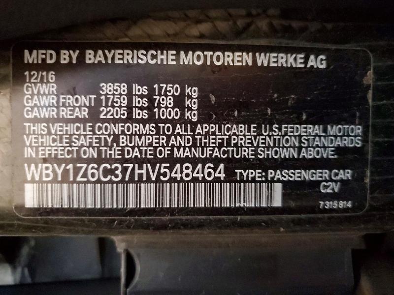 Aukcja sprzedaży 2017 Bmw I3, vin: WBY1Z6C37HV548464, numer aukcji: 54807756
