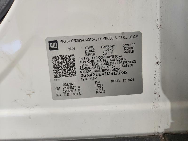2021 Chevrolet Equinox მანქანა იყიდება აუქციონზე, vin: 3GNAXUEV1MS171342, აუქციონის ნომერი: 52911806