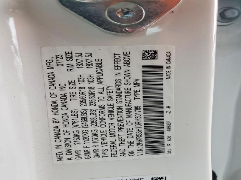 53580596 :رقم المزاد ، 2HKRS3H70RH301789 vin ، 2024 Honda Cr-v مزاد بيع