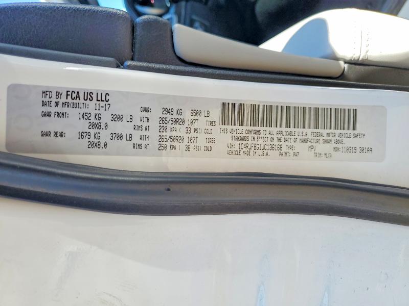 Продажа на аукционе авто 2018 Jeep Grand Cherokee, vin: 1C4RJFBG1JC136168, номер лота: 52958386