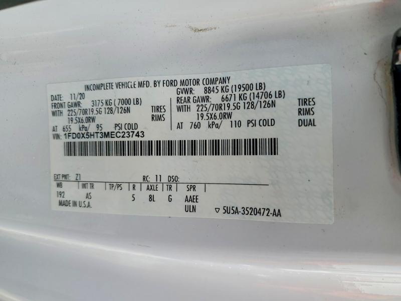 53692986 :رقم المزاد ، 1FD0X5HT3MEC23743 vin ، 2021 Ford F550 مزاد بيع