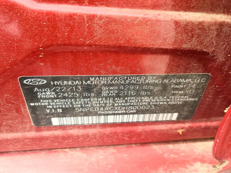 55389016 :رقم المزاد ، 5NPEB4ACXDH800023 vin ، 2013 Hyundai Sonata مزاد بيع