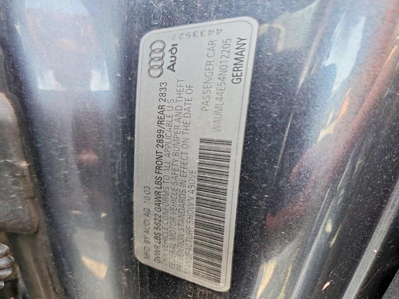 52855846 :رقم المزاد ، WAUML44E54N012205 vin ، 2004 Audi A8 مزاد بيع