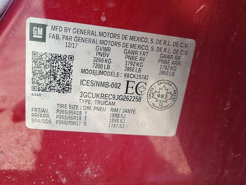 Продажа на аукционе авто 2018 Chevrolet Silverado, vin: 3GCUKREC9JG262258, номер лота: 51467096
