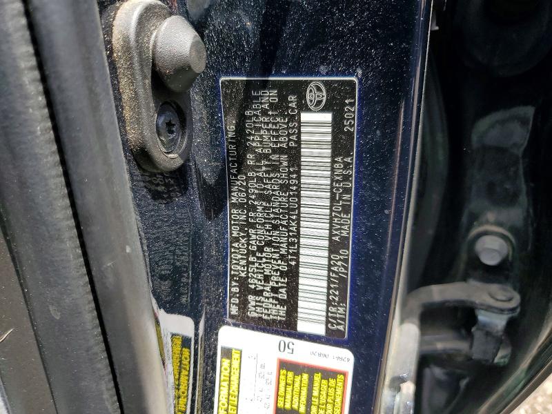 53780956 :رقم المزاد ، 4T1L31AK4LU014941 vin ، 2020 Toyota Camry مزاد بيع