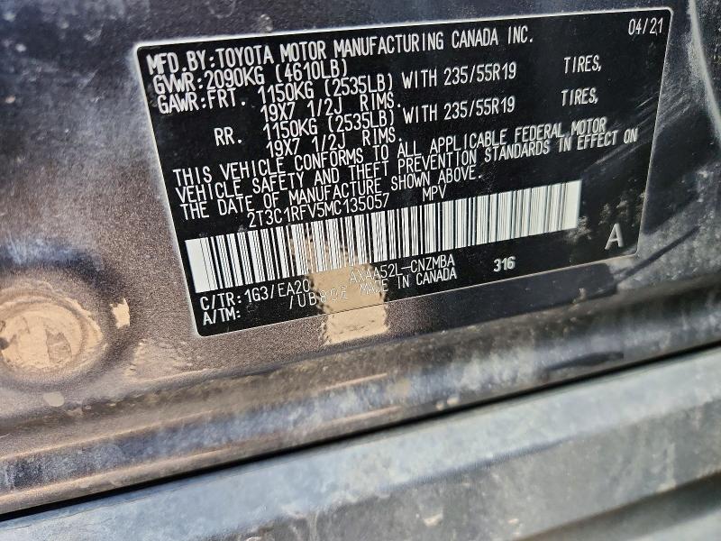 2021 Toyota Rav4 მანქანა იყიდება აუქციონზე, vin: 2T3C1RFV5MC135057, აუქციონის ნომერი: 50662906