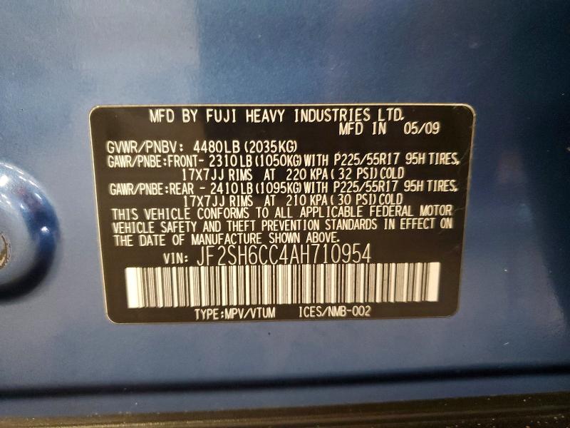 53429266 :رقم المزاد ، JF2SH6CC4AH710954 vin ، 2010 Subaru Forester مزاد بيع