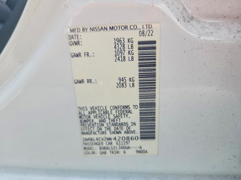 Продажа на аукционе авто 2022 Nissan Altima, vin: 1N4BL4CV2NN420860, номер лота: 53813086