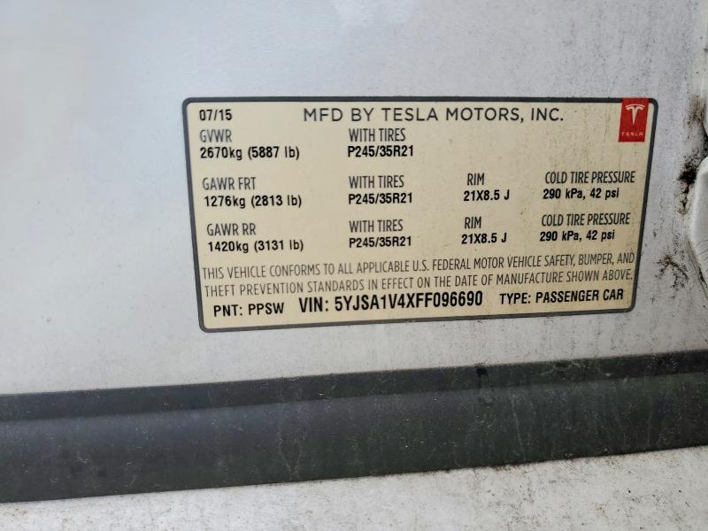 Aukcja sprzedaży 2015 Tesla Model S, vin: 5YJSA1V4XFF096690, numer aukcji: 53234846