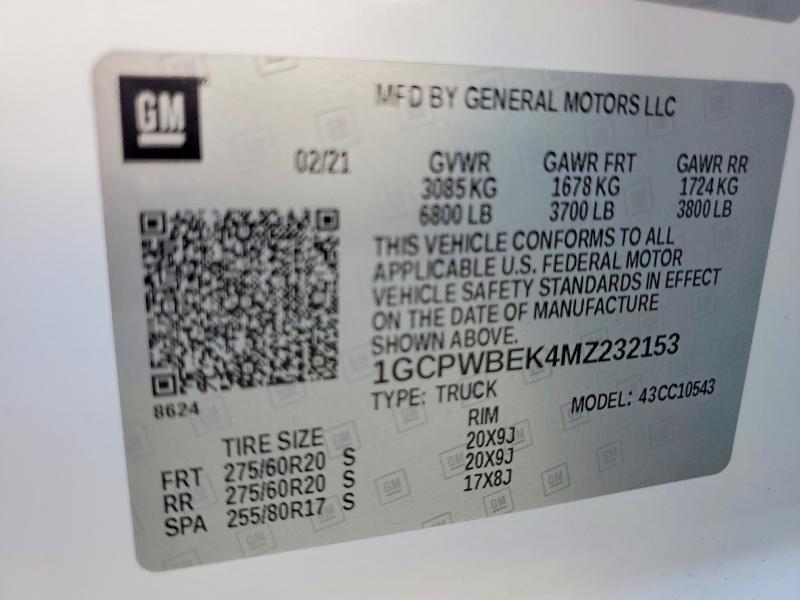 54754366 :رقم المزاد ، 1GCPWBEK4MZ232153 vin ، 2021 Chevrolet Silverado مزاد بيع