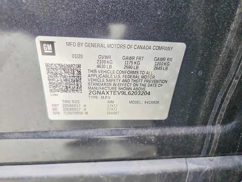 2020 Chevrolet Equinox მანქანა იყიდება აუქციონზე, vin: 2GNAXTEV9L6203204, აუქციონის ნომერი: 52366506