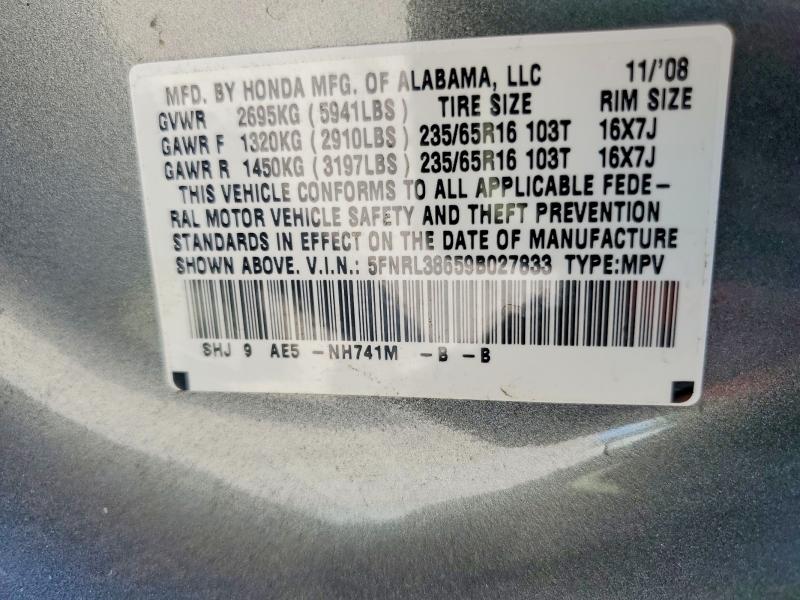 Продаж на аукціоні авто 2009 Honda Odyssey, vin: 5FNRL38659B027833, номер лоту: 54588366