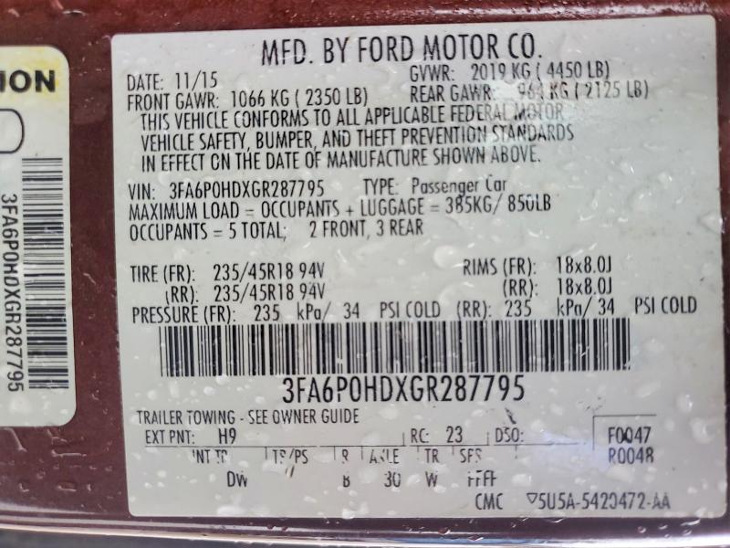 Aukcja sprzedaży 2016 Ford Fusion, vin: 3FA6P0HDXGR287795, numer aukcji: 55093626