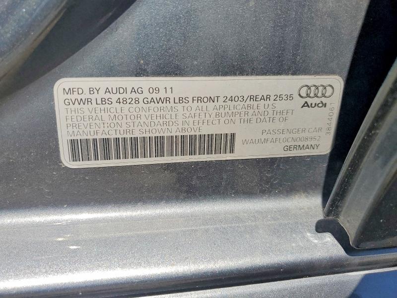 54905486 :رقم المزاد ، WAUMFAFL0CN008952 vin ، 2012 Audi A4 مزاد بيع