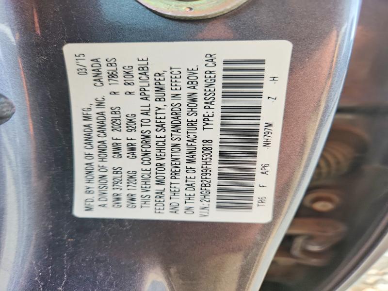 Продажа на аукционе авто 2015 Honda Civic, vin: 2HGFB2F99FH530818, номер лота: 52834856