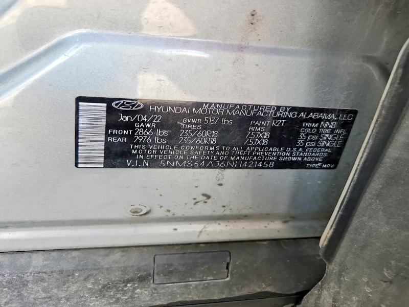 55349296 :رقم المزاد ، 5NMS64AJ6NH421458 vin ، 2022 Hyundai Santa Fe مزاد بيع