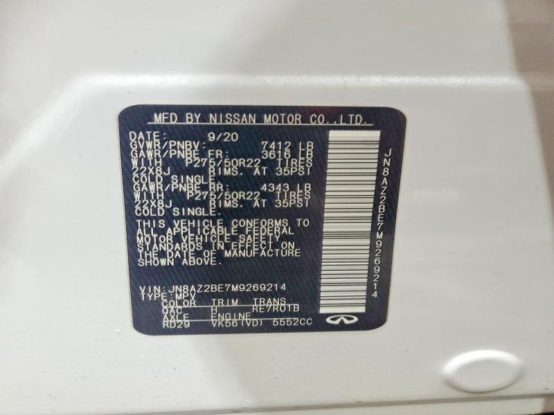 54216926 :رقم المزاد ، JN8AZ2BE7M9269214 vin ، 2021 Infiniti Qx80 مزاد بيع