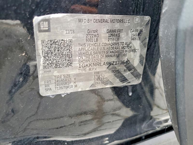 55425546 :رقم المزاد ، 1GKKNRLA9KZ173540 vin ، 2019 Gmc Acadia مزاد بيع