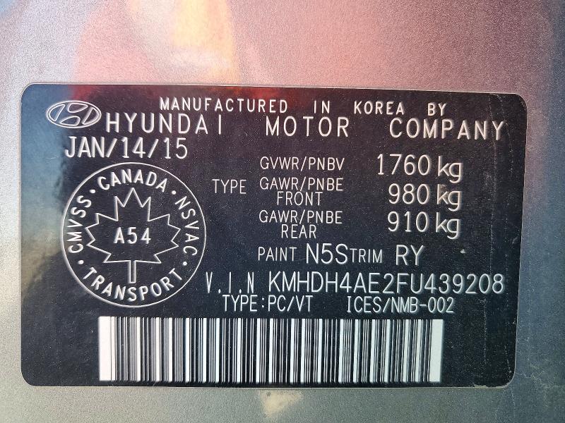 Продажа на аукционе авто 2015 Hyundai Elantra Gl 4dr, vin: KMHDH4AE2FU439208, номер лота: 53095596