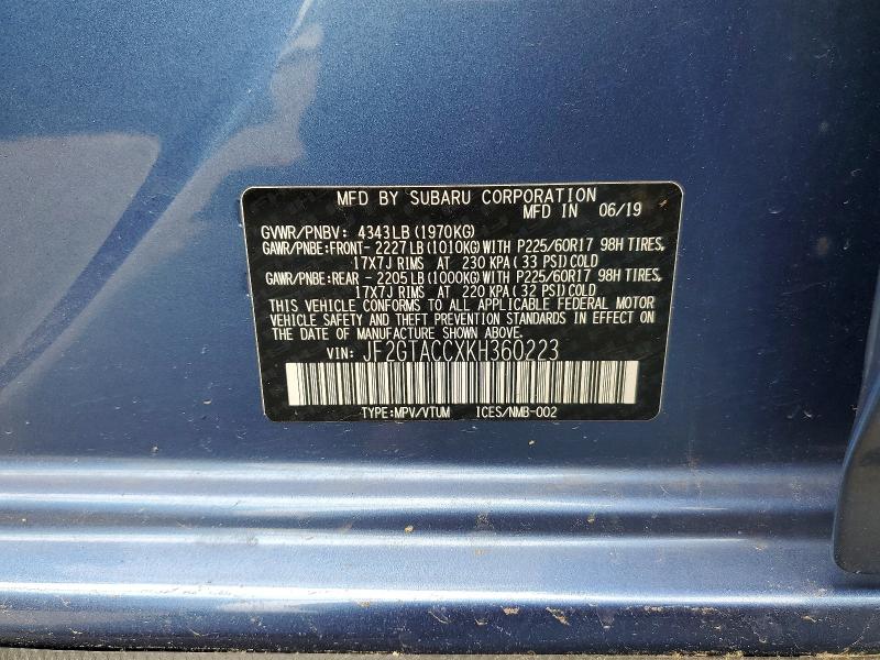 Продажа на аукционе авто 2019 Subaru Crosstrek, vin: JF2GTACCXKH360223, номер лота: 53885206