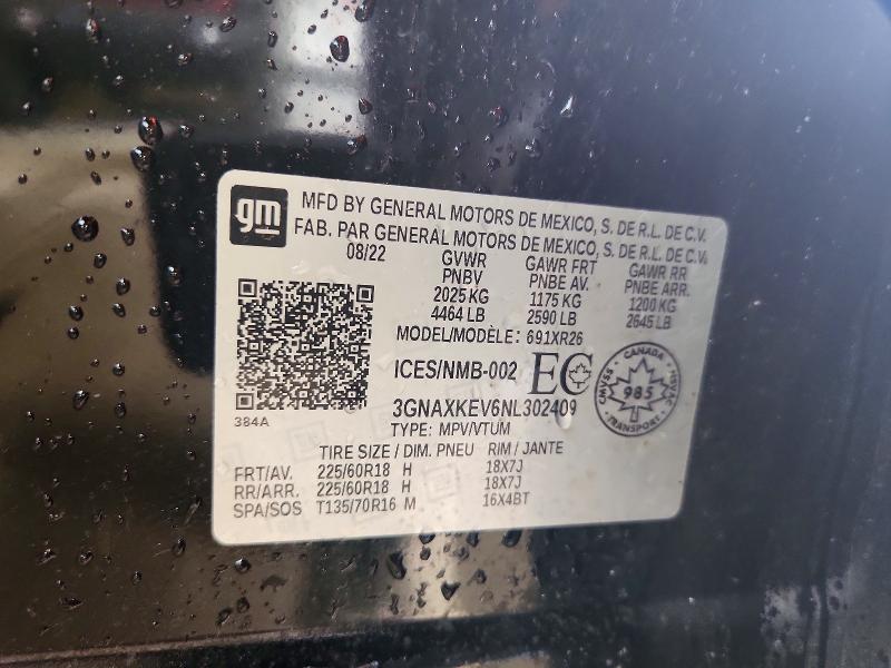 Продаж на аукціоні авто 2022 Chevrolet Equinox, vin: 3GNAXKEV6NL302409, номер лоту: 54100576