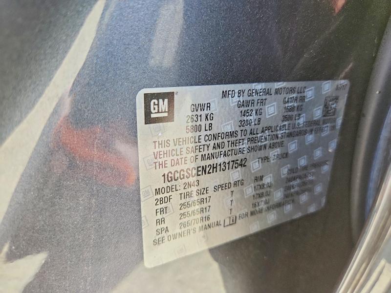 Auction sale of the 2017 Chevrolet Colorado, vin: 1GCGSCEN2H1317542, lot number: 41628676